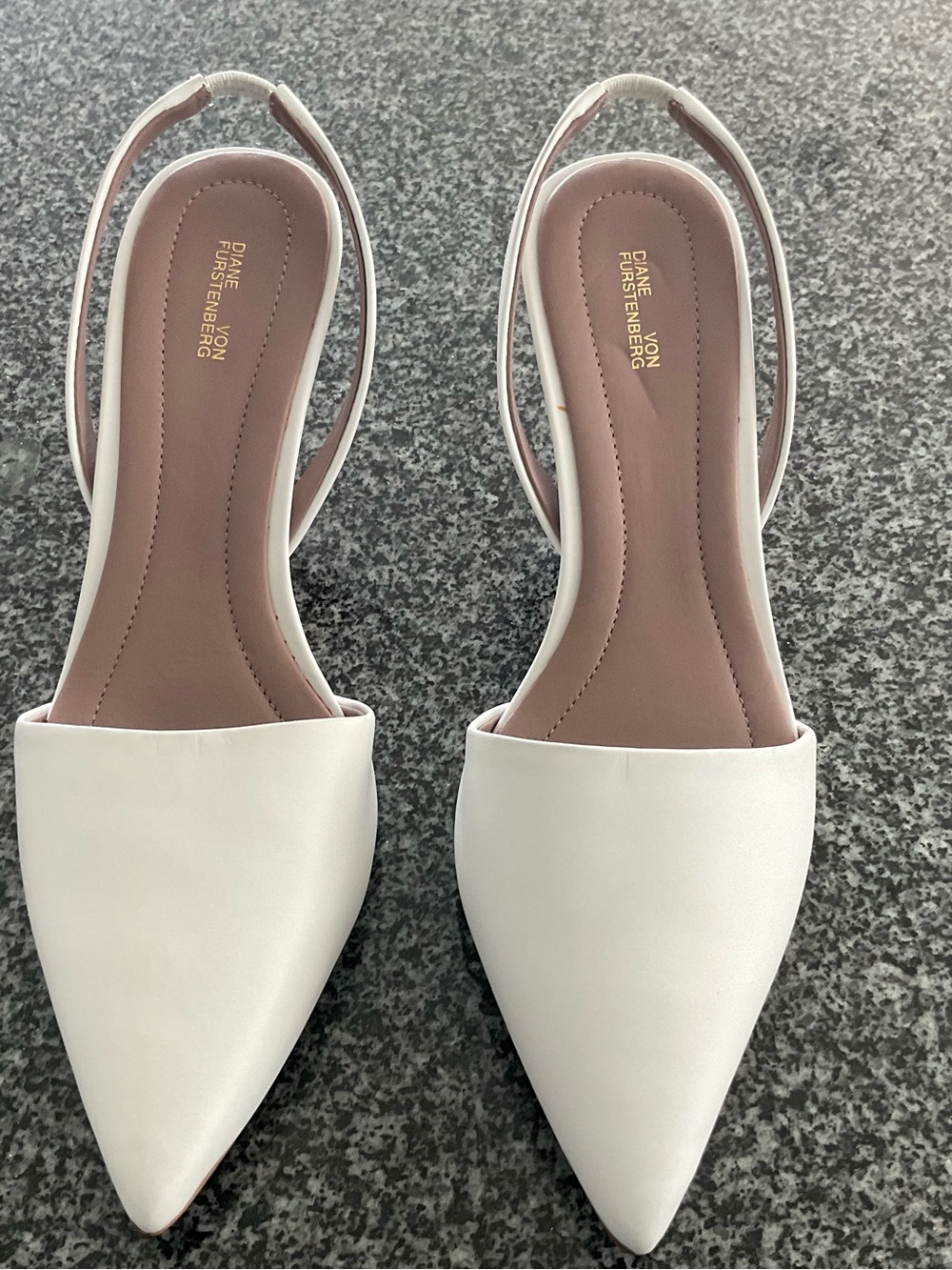 Diane Von Furstenberg White Pointed Slingback Mules